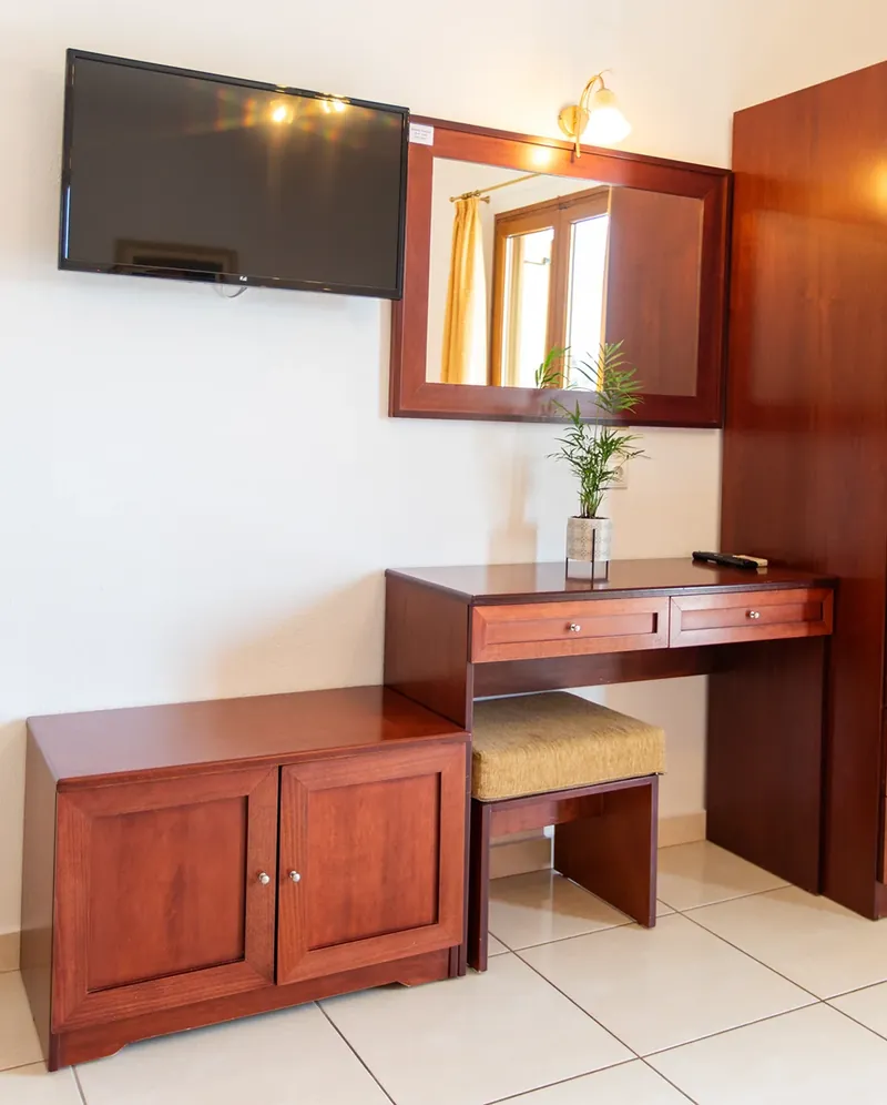The desk and TV
