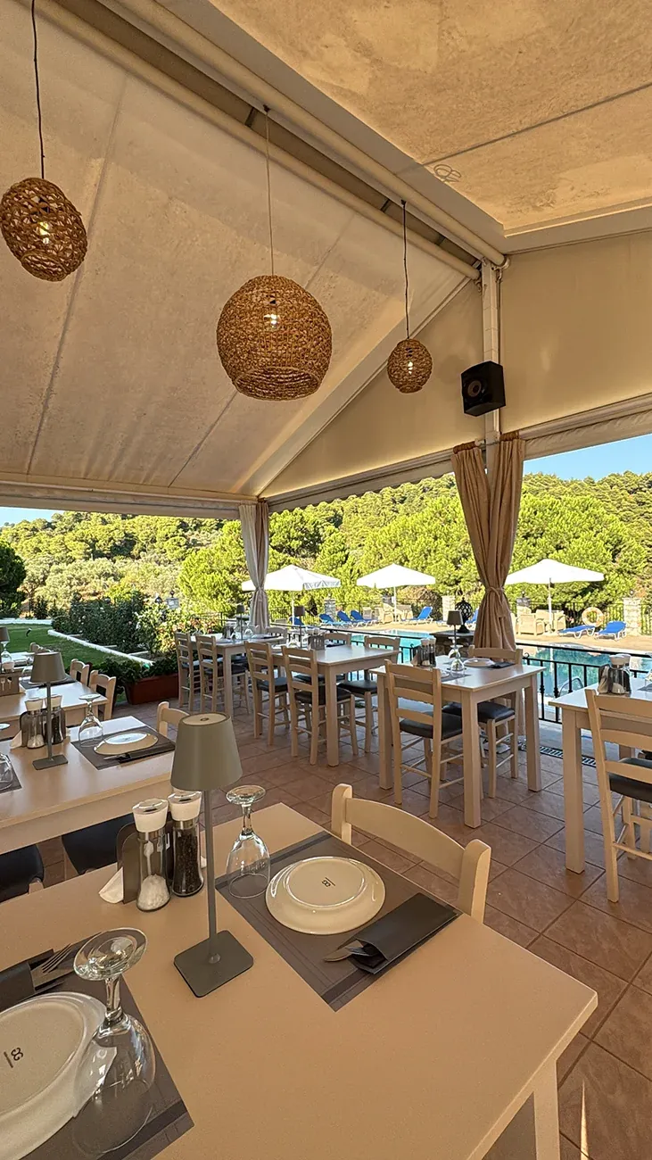 Taverna tables and the pool
