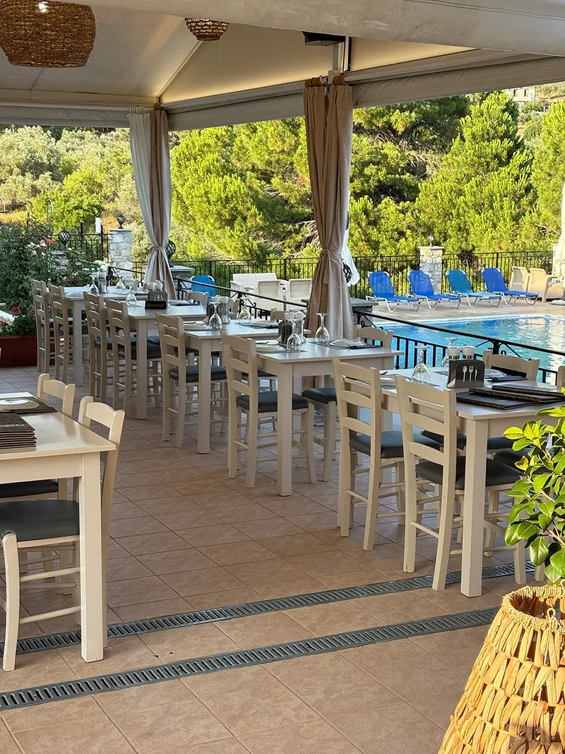 The taverna terrace beside the pool